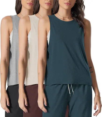 Miniatura 14 de ODODOS Paquete de 3 camisetas sin mangas sueltas para mujer, camisetas sin mangas para gimnasio, atletismo, entrenamiento, camisetas de yoga