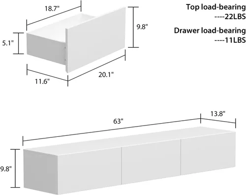 Miniatura 7 de AIEGLE Soporte flotante para TV montado en la pared, centro de entretenimiento de alto brillo con 3 cajones y luces LED de 16 colores, estante