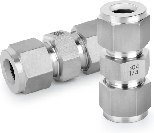 TAISHER 2 conectores de montaje de tubo de compresión de acero inoxidable 304 (rosca plateada), tubo de 1/4" OD x 1/4" tubo OD recto adaptador