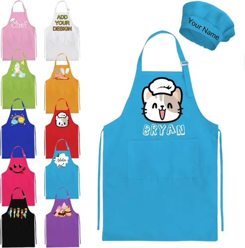 Miniatura 15 de Delantal personalizado para niños y sombrero de chef, delantal personalizado para niños con nombre, delantal de pintura personalizado, para cocinar