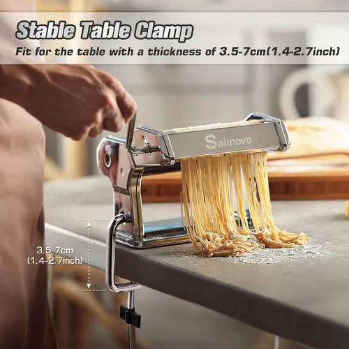 Miniatura 11 de Sailnovo Máquina para hacer pasta, máquina para hacer pasta de rodillo 180, 9 ajustes de grosor ajustables, máquina de fideos 2 en 1 con rodillos
