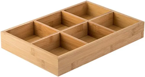 Miniatura 9 de Cabilock Plato de bambú para ollas calientes con 6 compartimentos, bandeja dividida para verduras, frutas, servir cocina, comedor, 12.00 x 8.26 x
