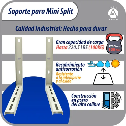 Miniatura 5 de Appli Parts Soporte para montaje en pared de Unidad Condensadora Externa de Mini Split hasta 100kg modelo APAB-2100 incluye kit de fijación, pernos