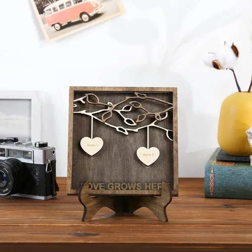 Miniatura 5 de Jeweidea Letrero familiar personalizado con 2-9 nombres, marco de madera personalizado del árbol de la vida, placas de madera grabadas, decoración 2