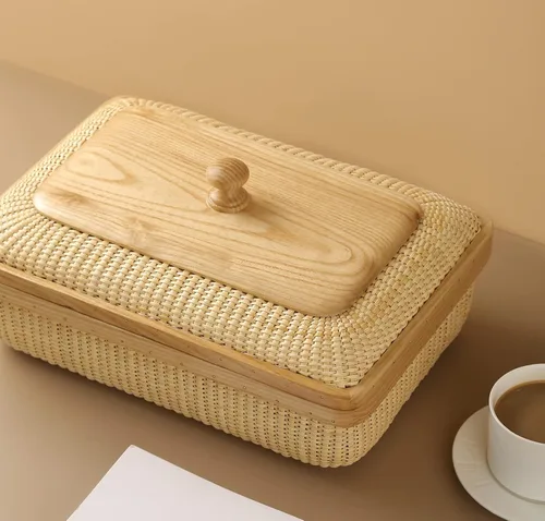 Miniatura 2 de Rectangular con tapa hecha a mano Nantucket cesta bastones de caña finamente tejida para el hogar, cestas de almacenamiento y contenedores Artes