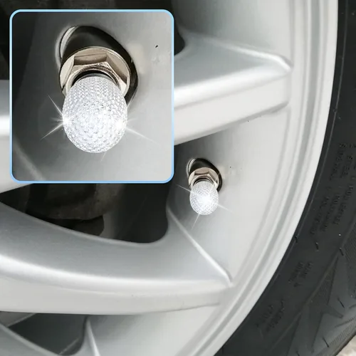 Miniatura 6 de 4 tapas de vástago de válvula de neumático de automóvil, tapa de aire brillante para automóvil, cubiertas de vástago universales, revestimiento