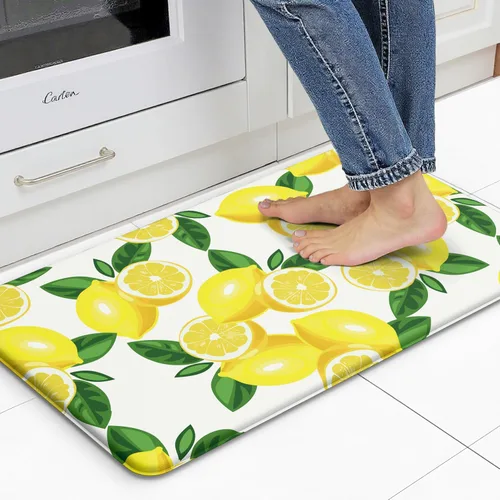 Miniatura 16 de Lemon Tapetes de Cocina para Piso - Tapetes Antifatiga para Piso de Cocina, Acolchados Antideslizantes Lavables de Espuma Viscoelástica