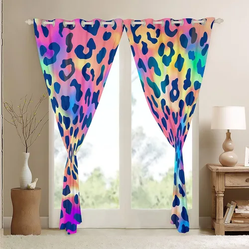 Miniatura 4 de Feelyou Cortinas de ventana de leopardo para decoración de dormitorio, cortina de guepardo africano, diseño de leopardo arcoíris, cortinas de Multi