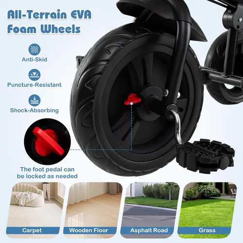 Miniatura 4 de BABY JOY Triciclo para niños pequeños, 7 en 1 con toldo ajustable, asa de empuje para padres, asiento y reposapiés, arnés de seguridad de 5 puntos