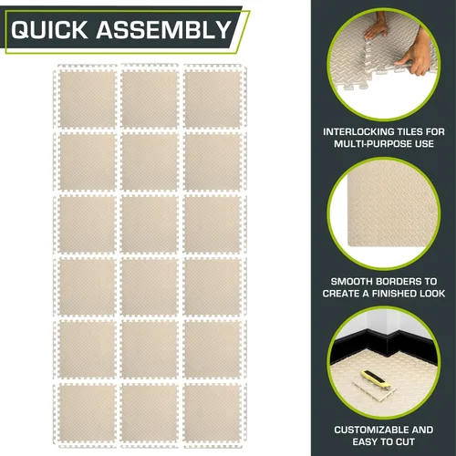 Miniatura 5 de ProsourceFit Exercise Puzzle Mat 1/2-inch, EVA Interlocking Foam Floor Tiles for Home Gym, Workout Equipment, Kids Play Areas, Beige, 72 Sq Ft - 18