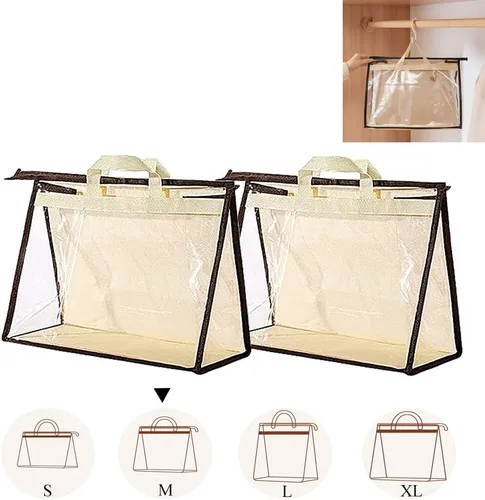 fazhongfa 2 bolsas para el polvo para bolsas, organizador de almacenamiento de bolsos transparentes, no tejidas, bolsa colgante con cremallera y asa