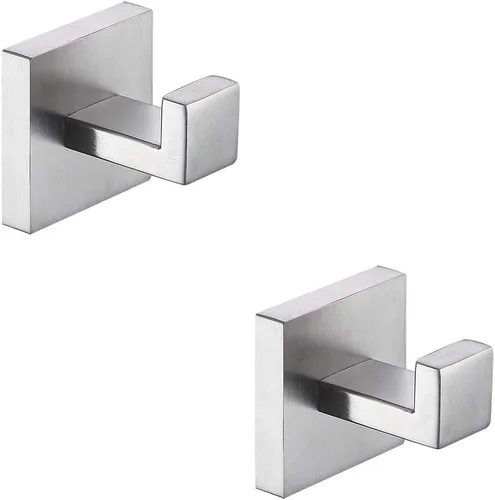 TASTOS Ganchos para toallas de baño, níquel cepillado, paquete de 2 ganchos de acero inoxidable para bata y ropa, gancho de pared resistente para