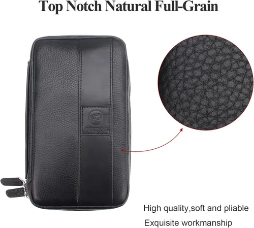 Miniatura 3 de FIREDOG Bolsa de cigarros, de cuero genuino, portátil, caja de cigarros para el día del padre, hombres, marido (capacidad para 5-6 puros, negro)