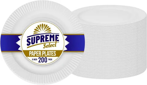 Miniatura 8 de Platos de papel desechables a granel [Juego de 100 6 pulgadas] Plato grande blanco sin recubrimiento, ideal para fiestas de cumpleaños, bodas