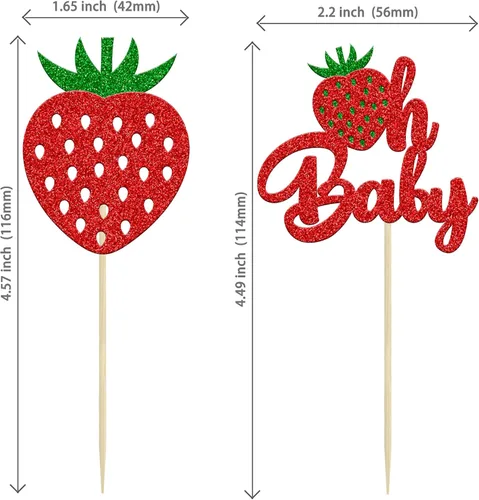 Miniatura 2 de 24 piezas de decoración de cupcakes con purpurina de fresa Oh Baby con temática de frutas, baby shower, para revelación de género, baby shower, D
