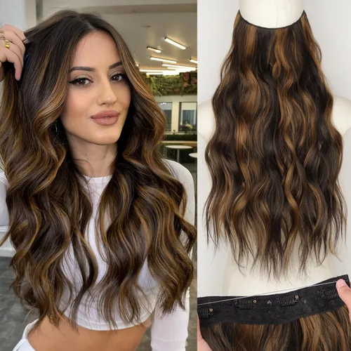 Miniatura 74 de KooKaStyle - Extensiones de cabello con hilo invisible, diadema transparente, ajustables, 4 clips fijadores, cabello largo y ondulado de 12