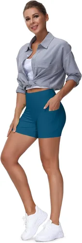 Miniatura 8 de THE GYM PEOPLE - Pantalones cortos de yoga para mujer, con cintura alta, control de abdomen y bolsillos profundos, para gimnasia, entrenamiento