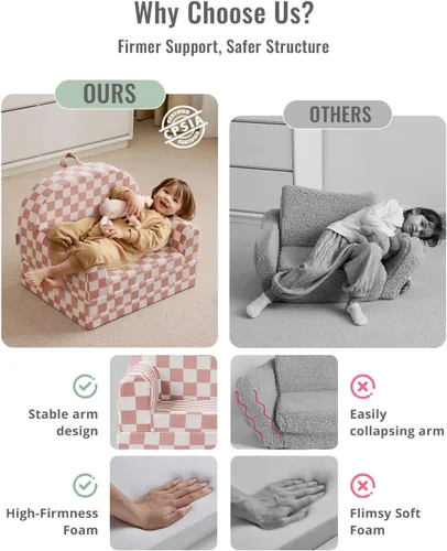 Miniatura 5 de Blissful Diary Sofá plegable para niños pequeños, silla y tumbona cómoda 2 en 1 para leer, sala de juegos, sofá para niños y niñas, regalo de Rubor
