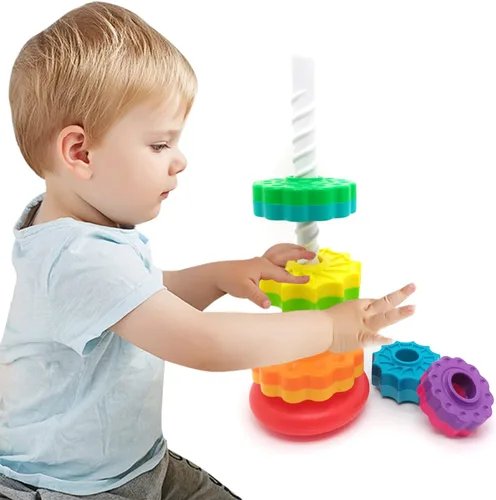 Miniatura 6 de LUCKFUTURE Juguetes giratorios apilables, juguetes educativos para niños pequeños, anillos apilables juguetes para bebés, juguetes Montessori