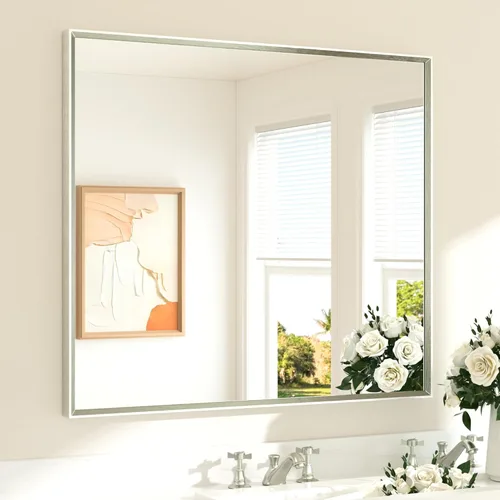 Miniatura 54 de TETOTE Espejo de Baño Dorado de 16" x 20" Latón Dorado Cepillado Rectangular con Marco Biselado Espejo de Tocador de Baño para Sobre el Lavabo