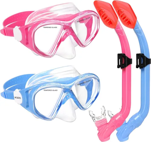 Miniatura 11 de 2 Sets Snorkeling Gear for Kids, Kids Snorkel Set for Ages 6-14, Dry Top Snorkel Mask Set for Youth Boys Girls Junior, Tempered Glass Diving