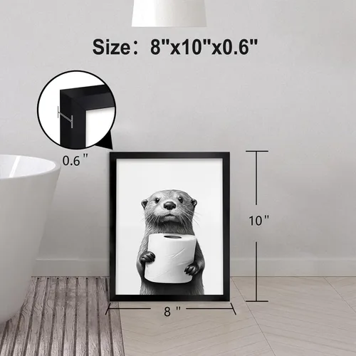 Miniatura 6 de Arte de pared enmarcado para baño, arte de pared divertido para decoración de baño, impresiones artísticas de animales de foca sosteniendo pañuelo