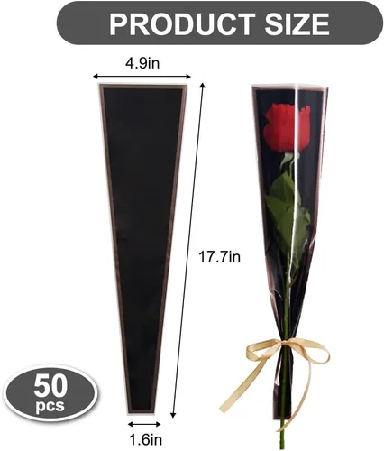 Miniatura 2 de BEISHIDA 50 bolsas de plástico para envolver flores de celofán, para suministros de ramo de floristería, Día de la Madre, Día de San Valentín