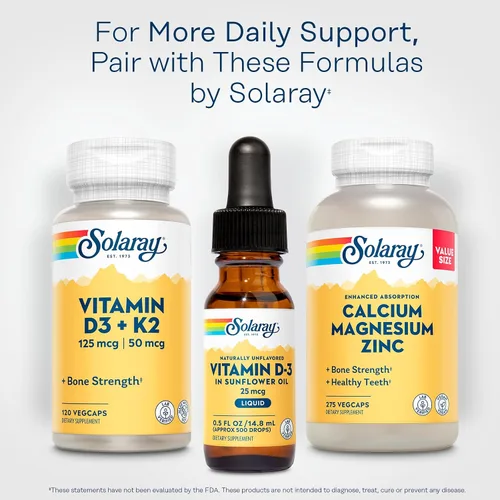 Miniatura 6 de SOLARAY Gotas líquidas de vitamina D3 de 25 mcg (1000 UI) - Gotas de vitamina D de absorción mejorada en aceite de girasol para soporte VIT D3