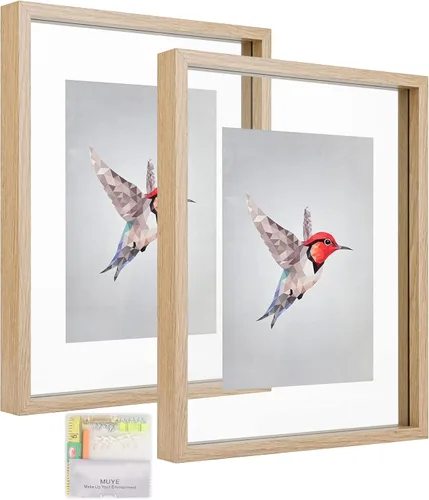 Miniatura 21 de MUYE Marcos flotantes de 5 x 7 pulgadas, patrón de madera blanca y beige envejecida, marco de fotos de doble cristal para mostrar fotos de cualquier