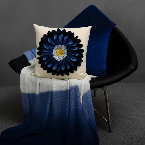 Miniatura 8 de OiseauVoler - Funda de cojín decorativa, hecha a mano, con girasol 3D, para sala de estar, hogar, cama, decoración de 18x18 pulgadas Azul-azul