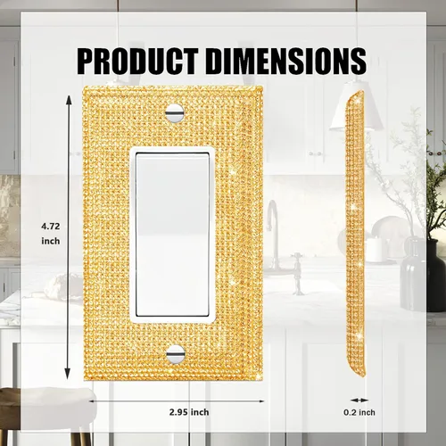 Miniatura 2 de Cubierta de interruptor de luz con diamantes de imitación dorados brillantes, placas decorativas para interruptores y cubiertas de salida