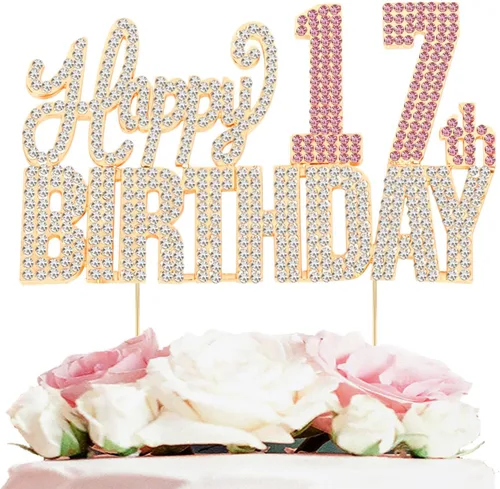 Miniatura 12 de Decoración de pastel de diamantes de imitación rosa y plateado con texto en inglés "Cheers to 11 Years Old Eleven Bday" de metal brillante