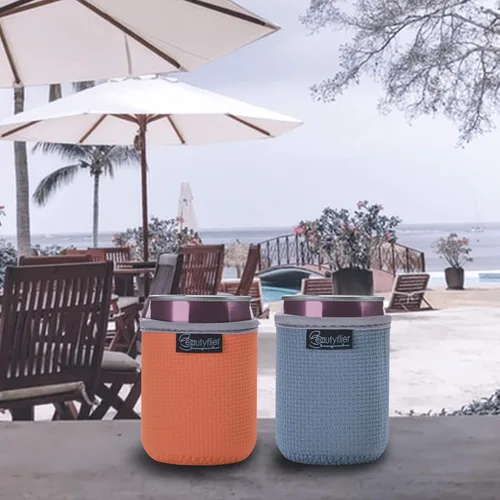Miniatura 2 de Beautyflier Paquete de 4 fundas aislantes de neopreno antideslizantes en relieve, fundas gruesas y plegables para latas de bebidas, para fiestas