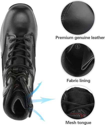 Miniatura 3 de NORTIV 8 Botas de trabajo tácticas militares para hombre, senderismo, con cremallera lateral, de cuero, para exteriores, motocicleta, combate