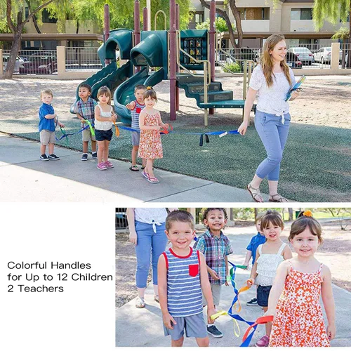 Miniatura 5 de Cuerda de caminar para niños pequeños, asas coloridas para niños en edad preescolar, uso al aire libre, capacidad para 12 niños y 2 profesores (azul)