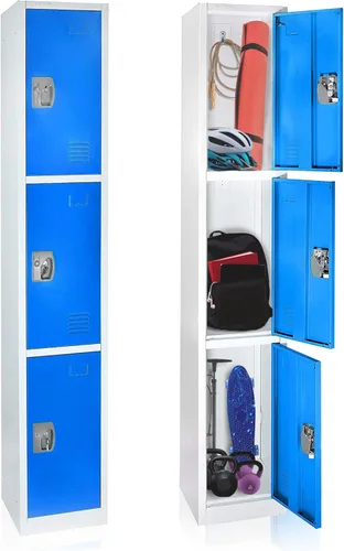 Miniatura 13 de AdirOffice Armario escolar grande con 3 puertas y 3 ganchos para almacenamiento de garaje, armarios de almacenamiento de oficina (3 puertas, verde)