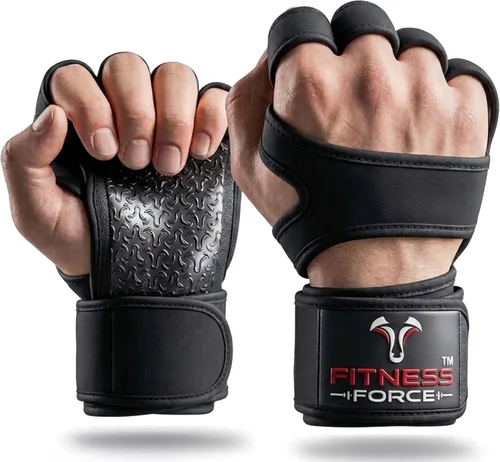 FITNESS FORCE Ventilated Weight Lifting Workout Gloves for Men & Women | Gym Gloves for Men & Women with Built-in Wrist Wraps for Men, Exercise Negro