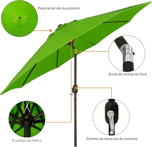 Miniatura 2 de Blissun - Sombrilla de aluminio para patio al aire libre de 9 pies, sombrilla de mesa para exteriores, sombrilla de jardín, sombrilla de mercado