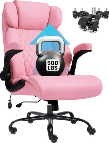 Miniatura 14 de Silla de oficina grande y alta de 500 libras, soporte lumbar ajustable para dolor de espalda, asiento extra ancho, silla de oficina ejecutiva, Negro