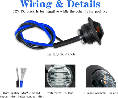 Miniatura 4 de 10 unidades selladas a prueba de agua azul ahumado de 3/4 pulgadas, mini luz LED redonda delantera trasera lateral indicador de bala con ojal