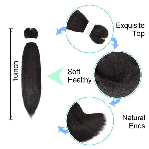 Miniatura 5 de 8 paquetes de extensiones preestiradas - 16 pulgadas de cabello trenzado premium, 55G/paquete, sin picazón, fijación en agua caliente, textura Perm