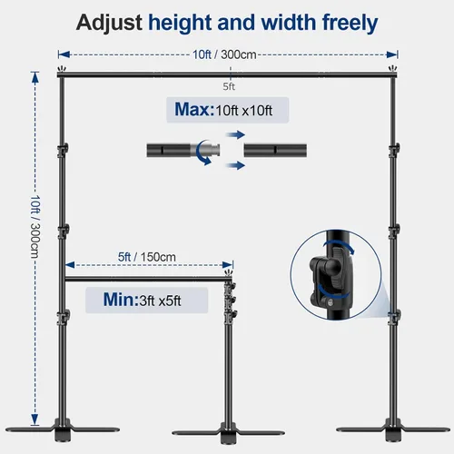 Miniatura 2 de EMART Soporte de fondo resistente, soporte de tubo y cortina de 10 x 10 pies, soporte ajustable para telón de fondo, kit de fotografía con base