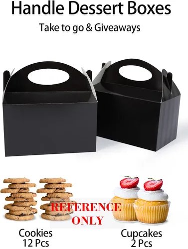 Miniatura 2 de Happyhiram Cajas de Dulces Negras de 25 CT de 6 Pulgadas Favores de Fiesta Rayas Bolsas de Regalo de Galletas de Papel con Asas Cajas Gable Bolsas