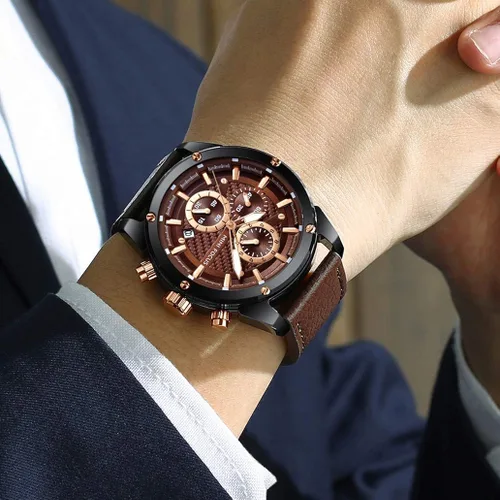 Miniatura 2 de Reloj de pulsera casual para hombre multifuncionalimpermeableluminosocalendario correa de cuero para hombre