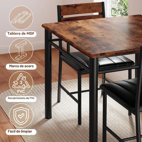 Miniatura 6 de IRONCK Juego de mesa de comedor para 2, mesa de cocina pequeña con sillas tapizadas, juego de mesa de comedor para cocina y comedor, juego de Marrón