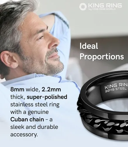 Miniatura 25 de King Ring Anillo giratorio de 0.315 pulgadas, anillo plano pulido fino para hombres y mujeres con cadena cubana, diseñado en Estados Unidos