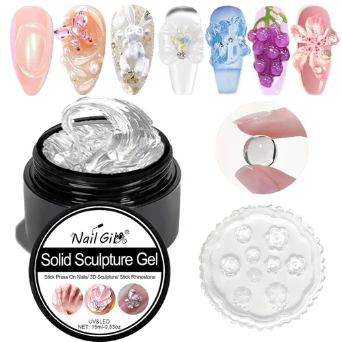 NAILGIL - Gel para esculpir uñas 3D para arte de uñas, gel de escultura 3D no pegajoso con molde de resina, pegamento de uñas sólido, calidad de