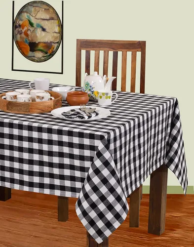 Miniatura 4 de Urban Villa - Mantel de mesa 100 % algodón, para uso diario, cenas familiares o fiestas en interiores o exteriores, a cuadros, color negro/blanco