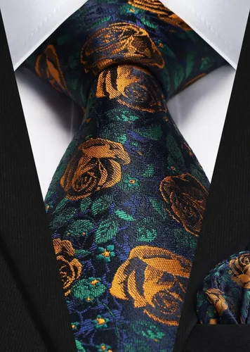Miniatura 229 de Corbatas florales tejidas clásicas para hombre, corbata cuadrada de bolsillo, corbatas formales para hombres, boda con pañuelo