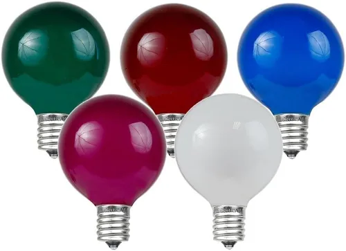 Miniatura 2 de Novelty Lights Paquete de 25 bombillas G40 multicolor para exteriores, bombillas incandescentes de vidrio con 3000 horas de vida útil, bombillas
